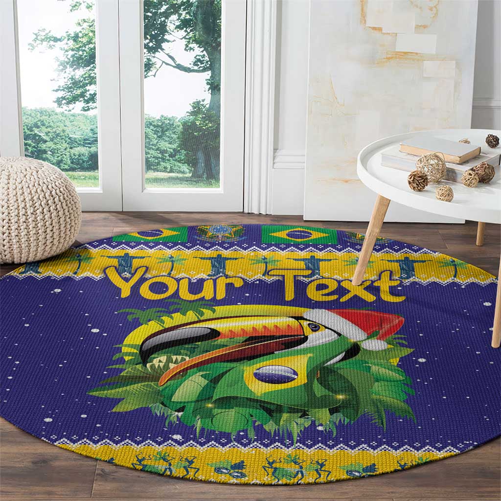 Personalized Brazil Christmas Round Carpet Toco Toucan with Brazil Flag