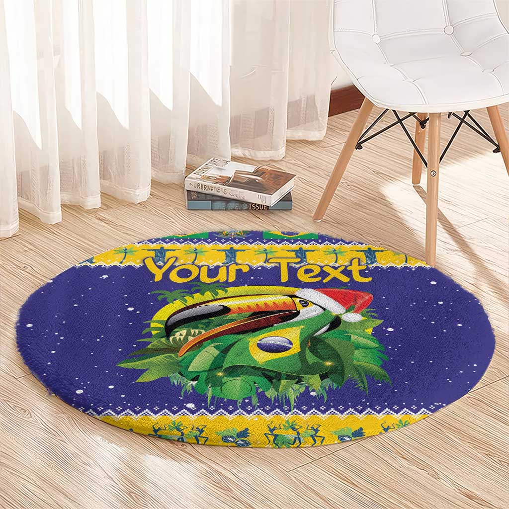 Personalized Brazil Christmas Round Carpet Toco Toucan with Brazil Flag