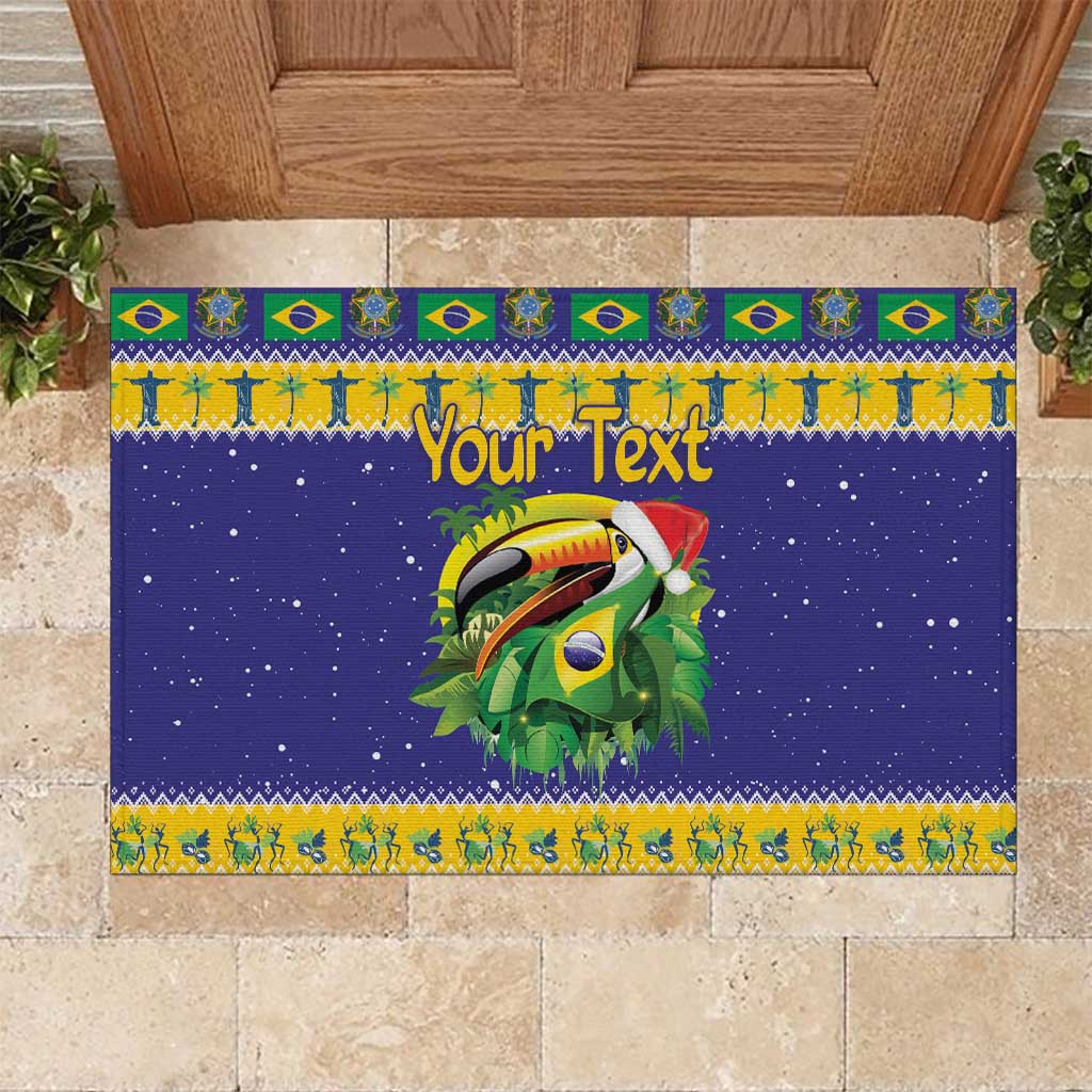 Personalized Brazil Christmas Rubber Doormat Toco Toucan with Brazil Flag - Wonder Print Shop