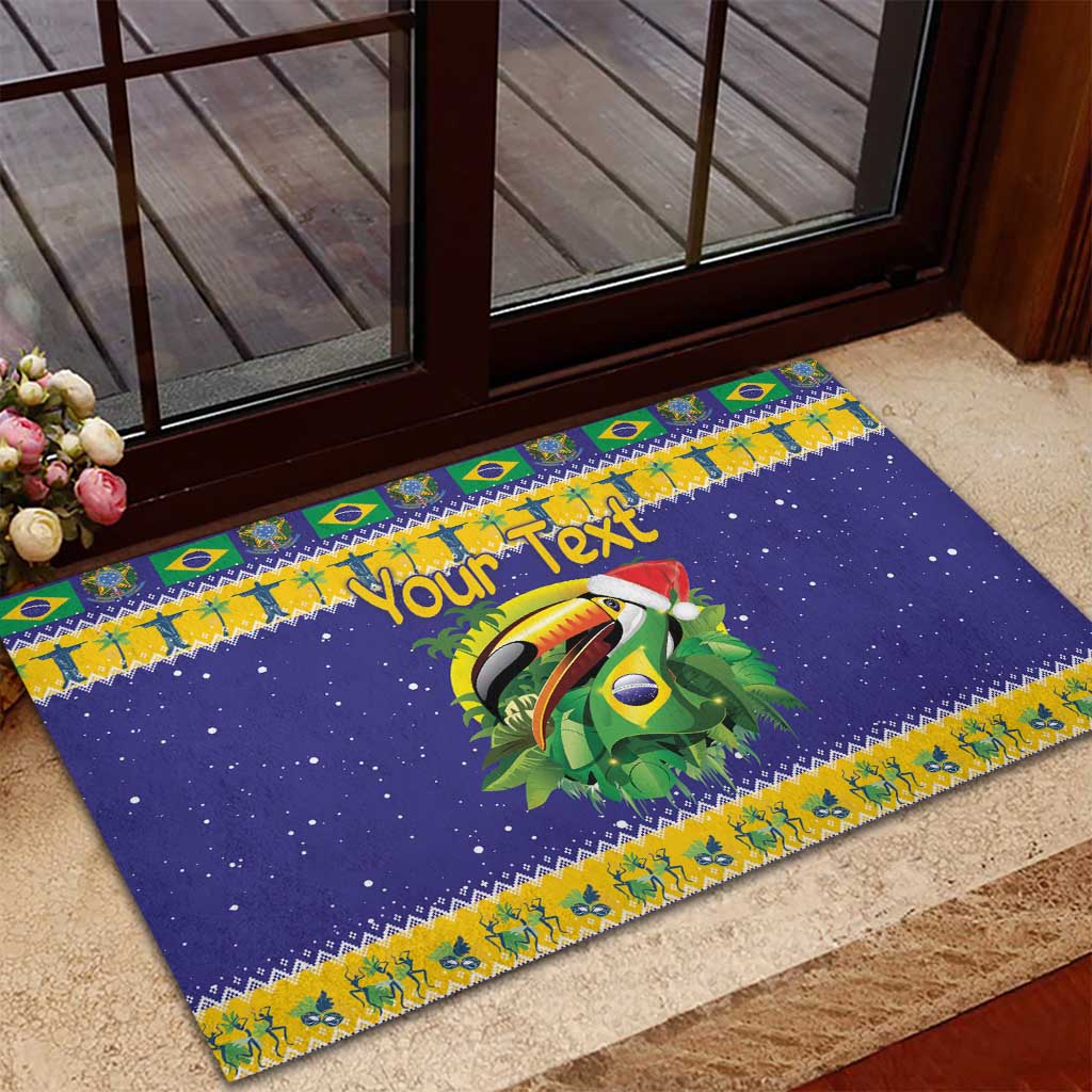 Personalized Brazil Christmas Rubber Doormat Toco Toucan with Brazil Flag - Wonder Print Shop