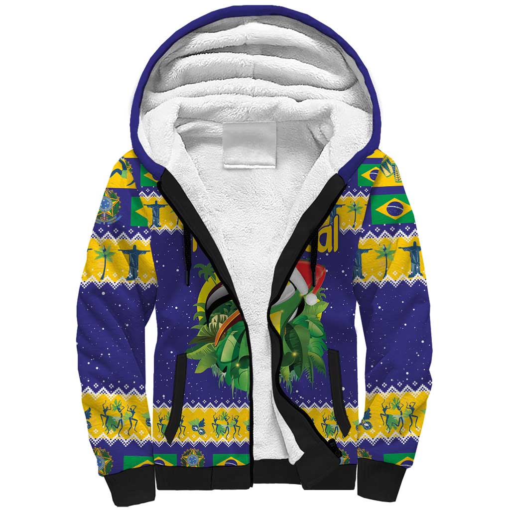 Personalized Brazil Christmas Sherpa Hoodie Toco Toucan with Brazil Flag - Wonder Print Shop
