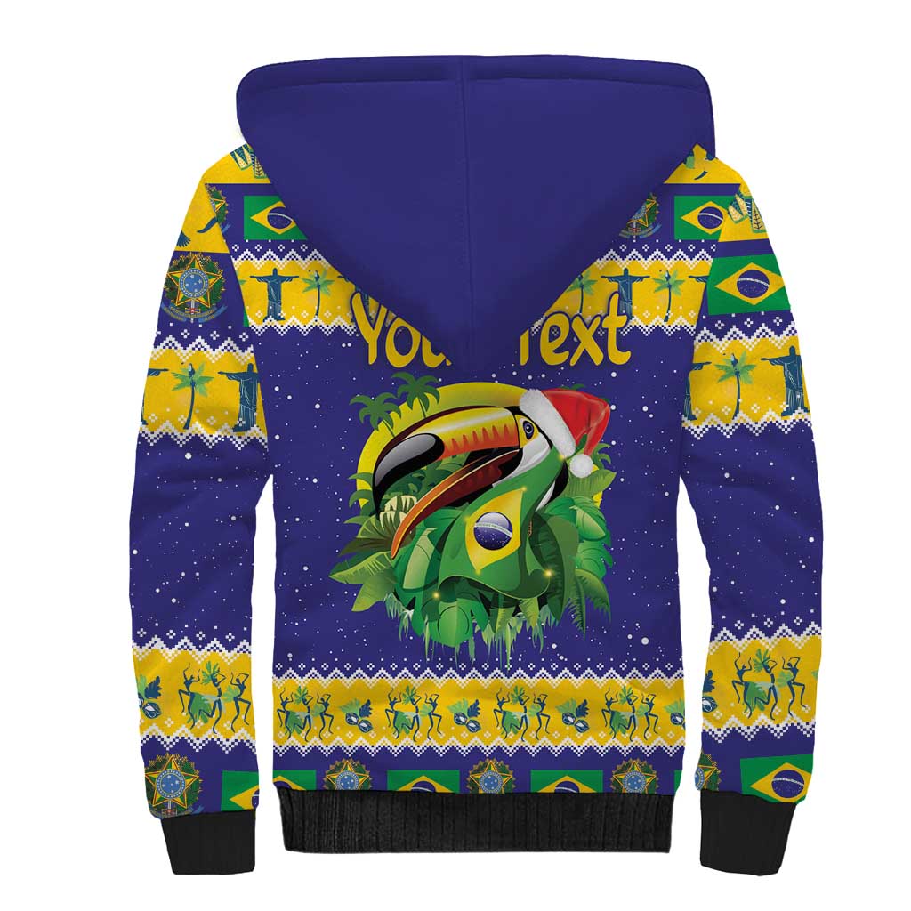 Personalized Brazil Christmas Sherpa Hoodie Toco Toucan with Brazil Flag - Wonder Print Shop