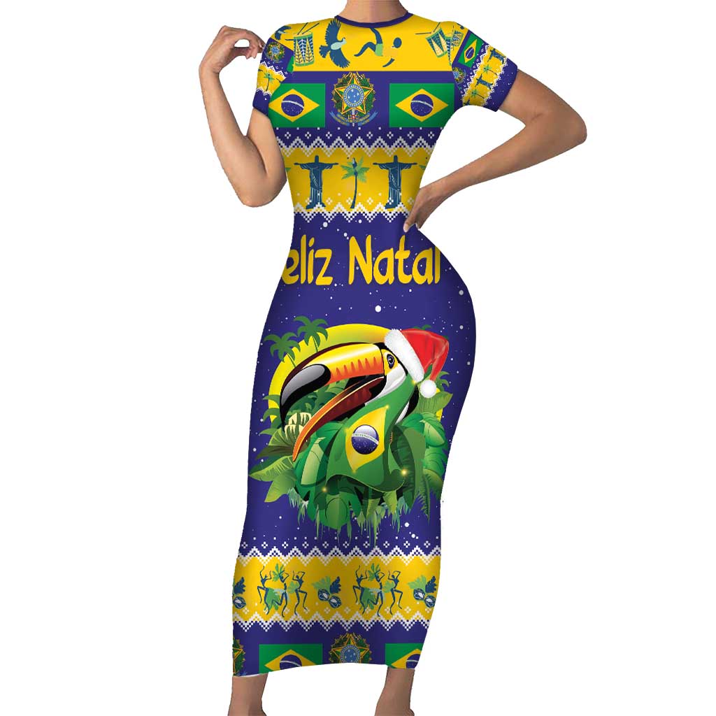 Personalized Brazil Christmas Short Sleeve Bodycon Dress Toco Toucan with Brazil Flag - Wonder Print Shop