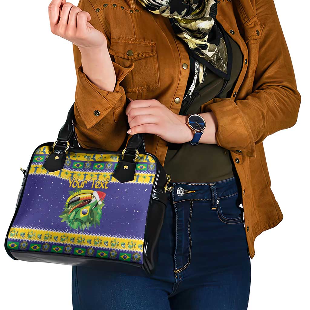 Personalized Brazil Christmas Shoulder Handbag Toco Toucan with Brazil Flag