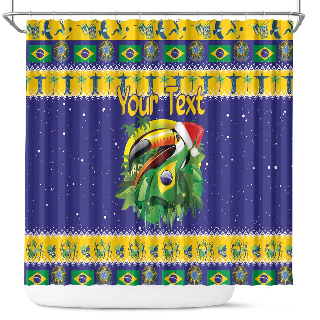Personalized Brazil Christmas Shower Curtain Toco Toucan with Brazil Flag