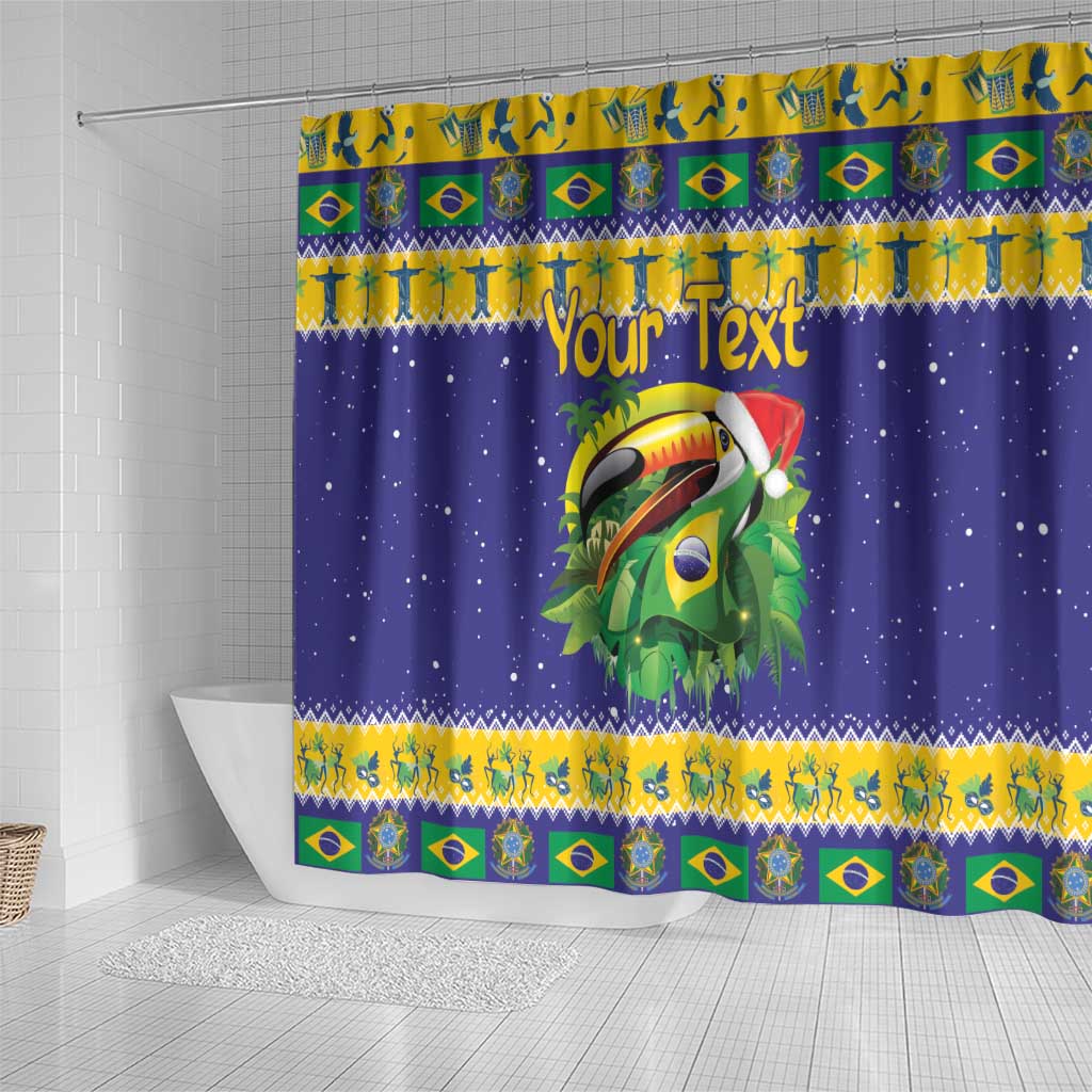 Personalized Brazil Christmas Shower Curtain Toco Toucan with Brazil Flag