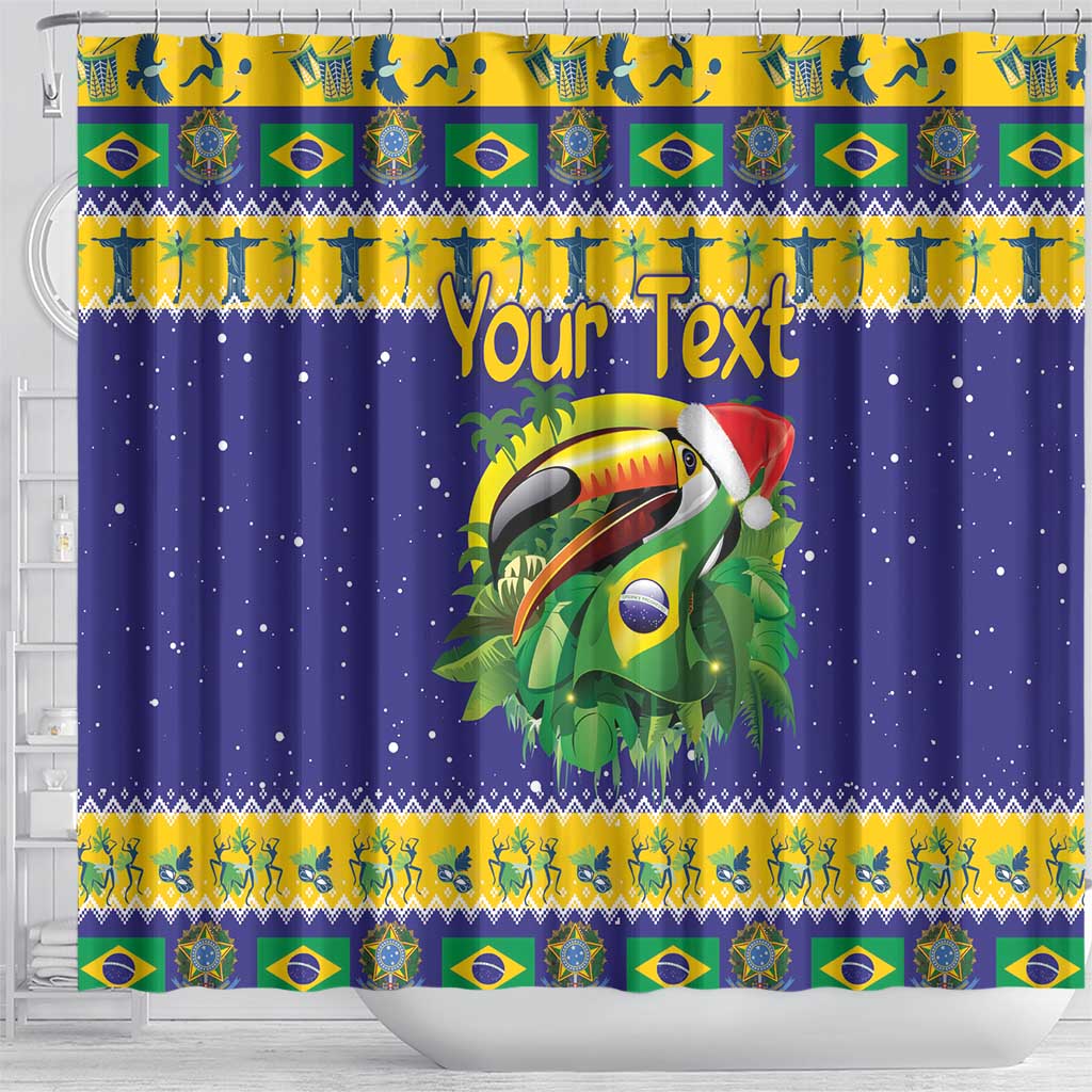 Personalized Brazil Christmas Shower Curtain Toco Toucan with Brazil Flag