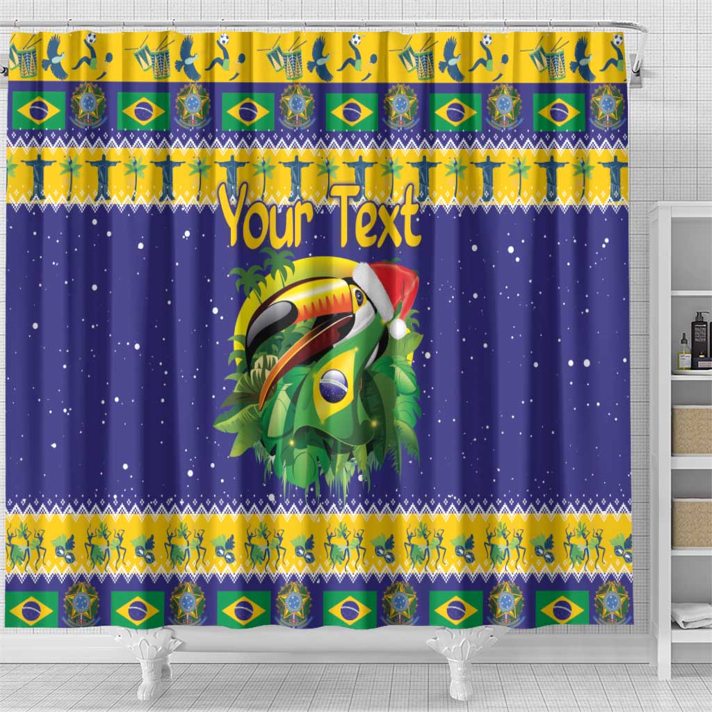 Personalized Brazil Christmas Shower Curtain Toco Toucan with Brazil Flag