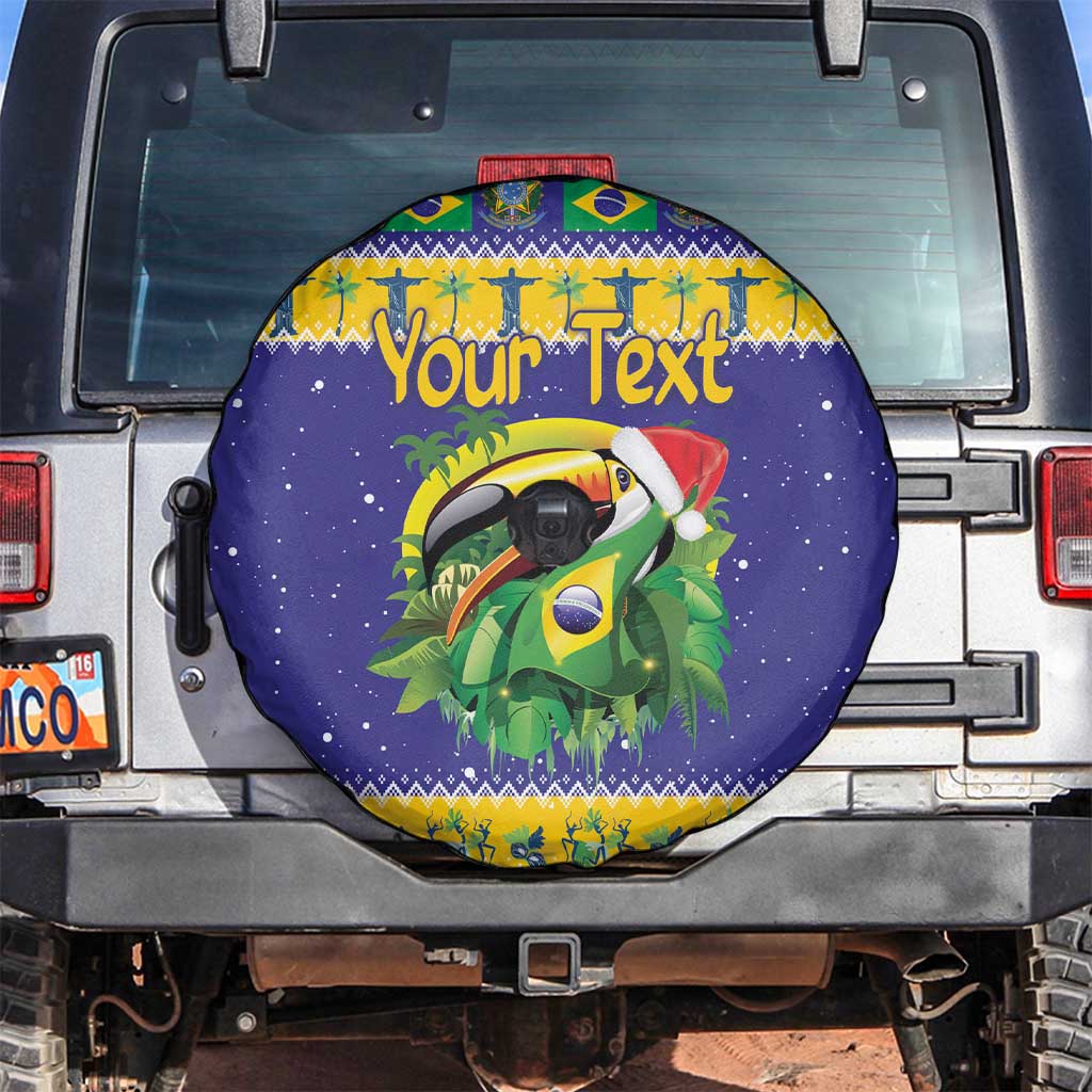 Personalized Brazil Christmas Spare Tire Cover Toco Toucan with Brazil Flag - Wonder Print Shop