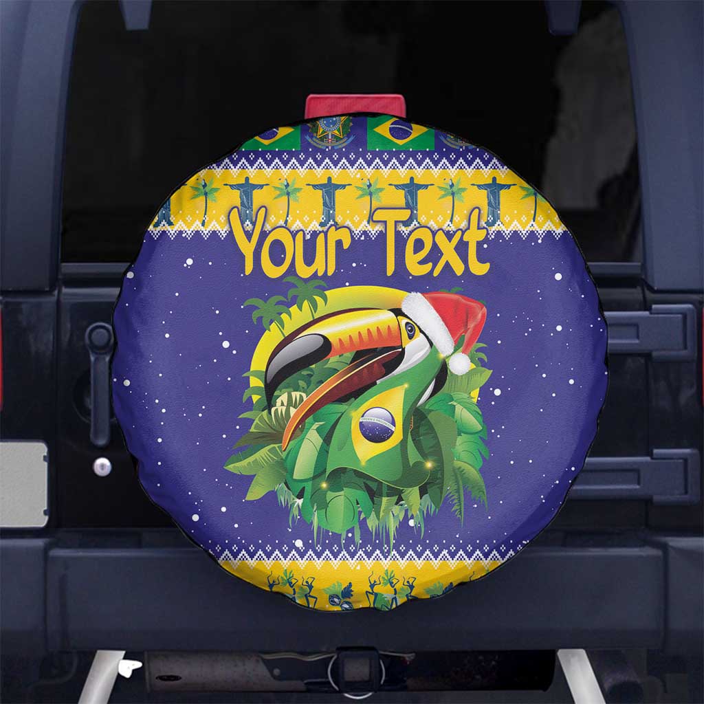 Personalized Brazil Christmas Spare Tire Cover Toco Toucan with Brazil Flag - Wonder Print Shop