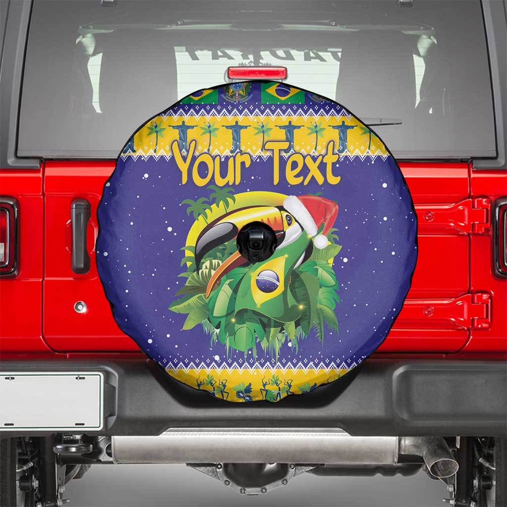 Personalized Brazil Christmas Spare Tire Cover Toco Toucan with Brazil Flag - Wonder Print Shop