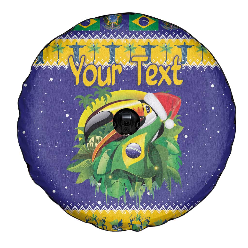 Personalized Brazil Christmas Spare Tire Cover Toco Toucan with Brazil Flag - Wonder Print Shop