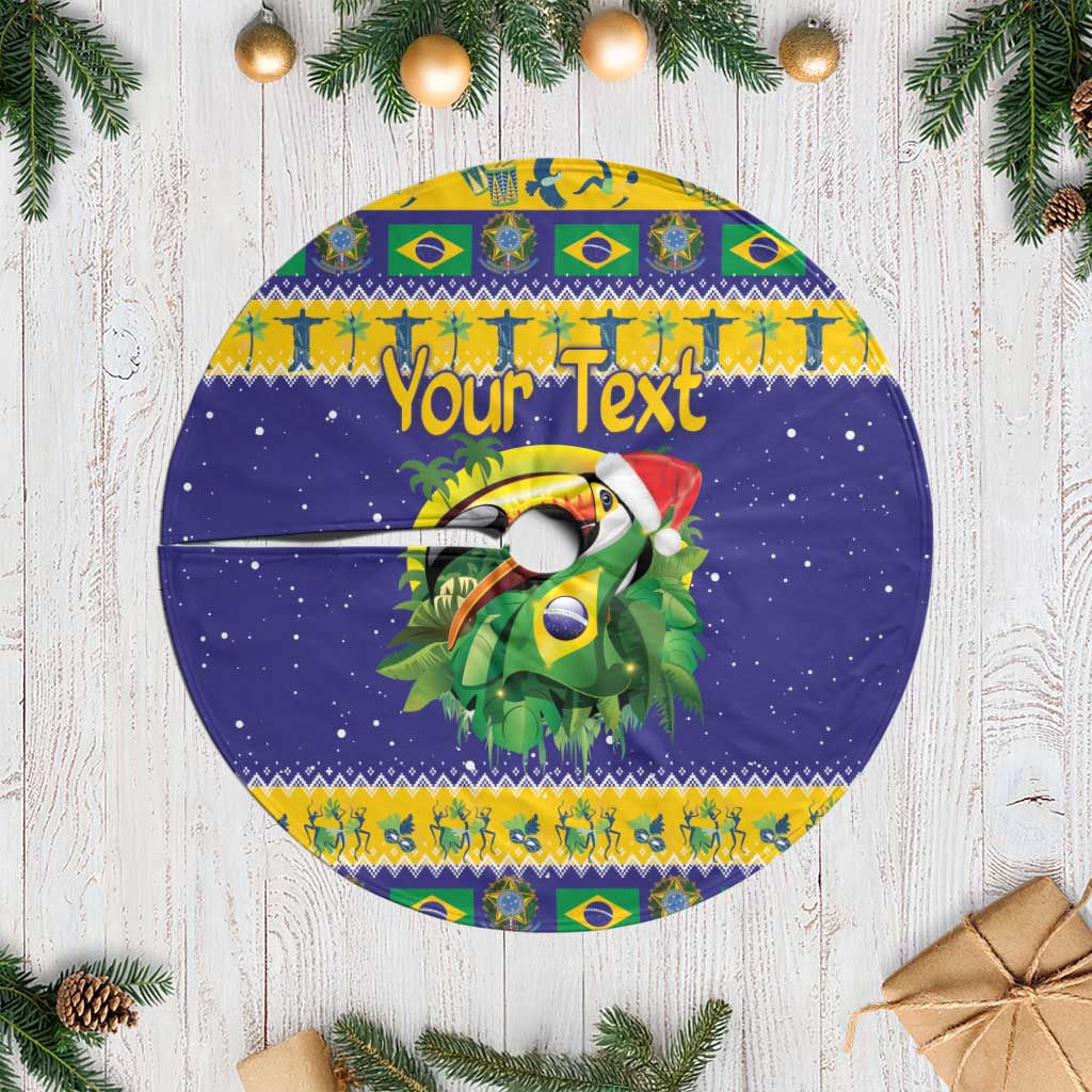 Personalized Brazil Christmas Tree Skirt Toco Toucan with Brazil Flag - Wonder Print Shop
