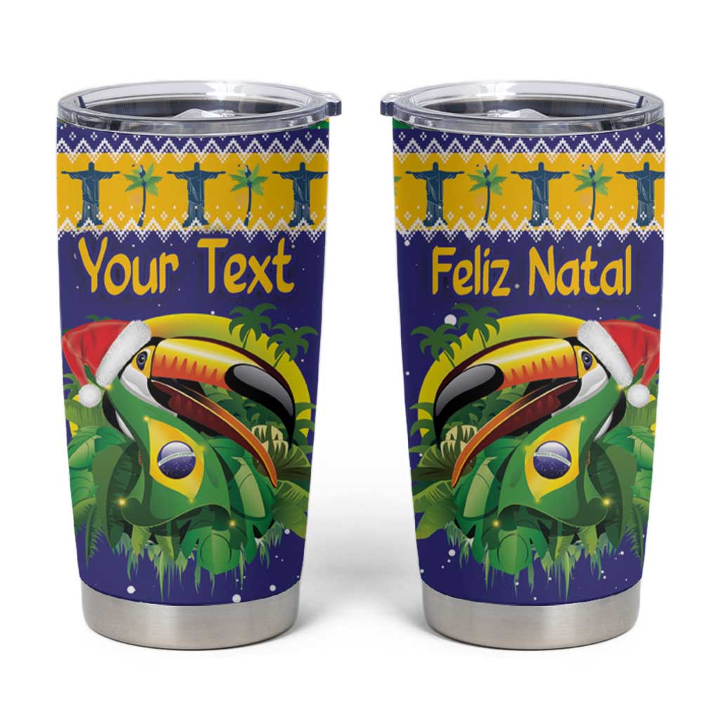 Personalized Brazil Christmas Tumbler Cup Toco Toucan with Brazil Flag - Wonder Print Shop