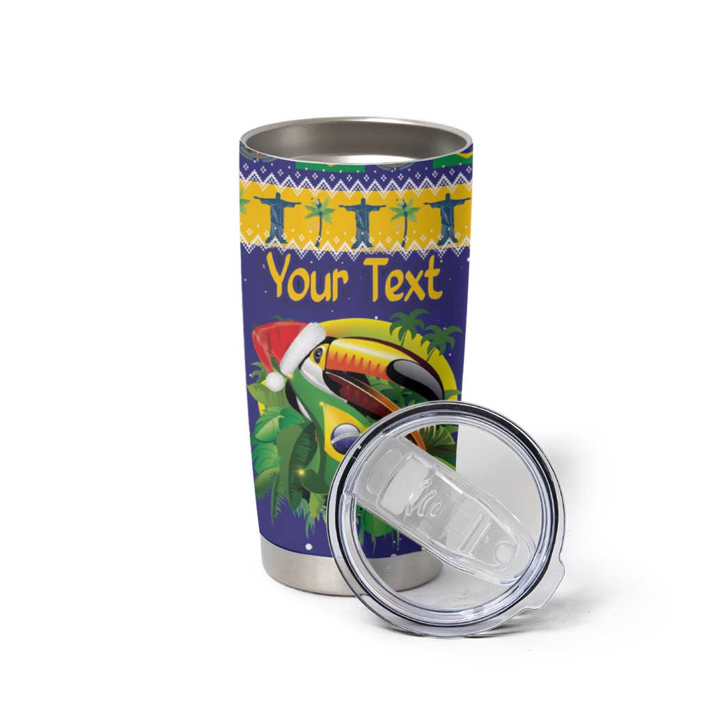 Personalized Brazil Christmas Tumbler Cup Toco Toucan with Brazil Flag - Wonder Print Shop