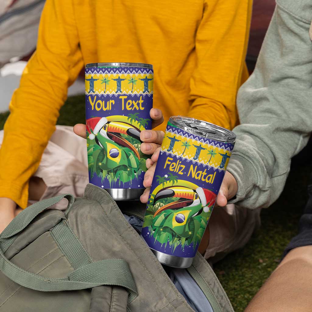 Personalized Brazil Christmas Tumbler Cup Toco Toucan with Brazil Flag - Wonder Print Shop