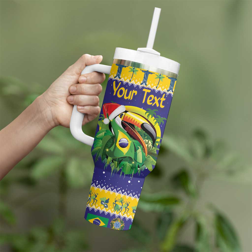 Personalized Brazil Christmas Tumbler With Handle Toco Toucan with Brazil Flag - Wonder Print Shop