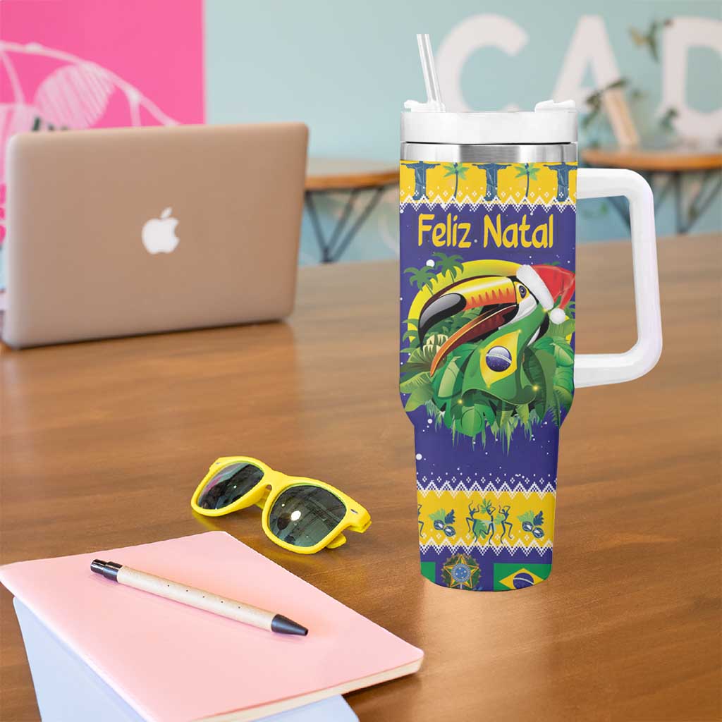 Personalized Brazil Christmas Tumbler With Handle Toco Toucan with Brazil Flag - Wonder Print Shop