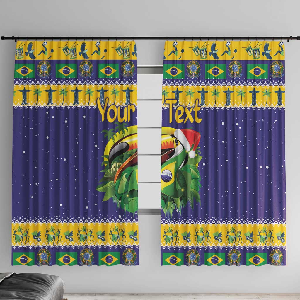 Personalized Brazil Christmas Window Curtain Toco Toucan with Brazil Flag - Wonder Print Shop