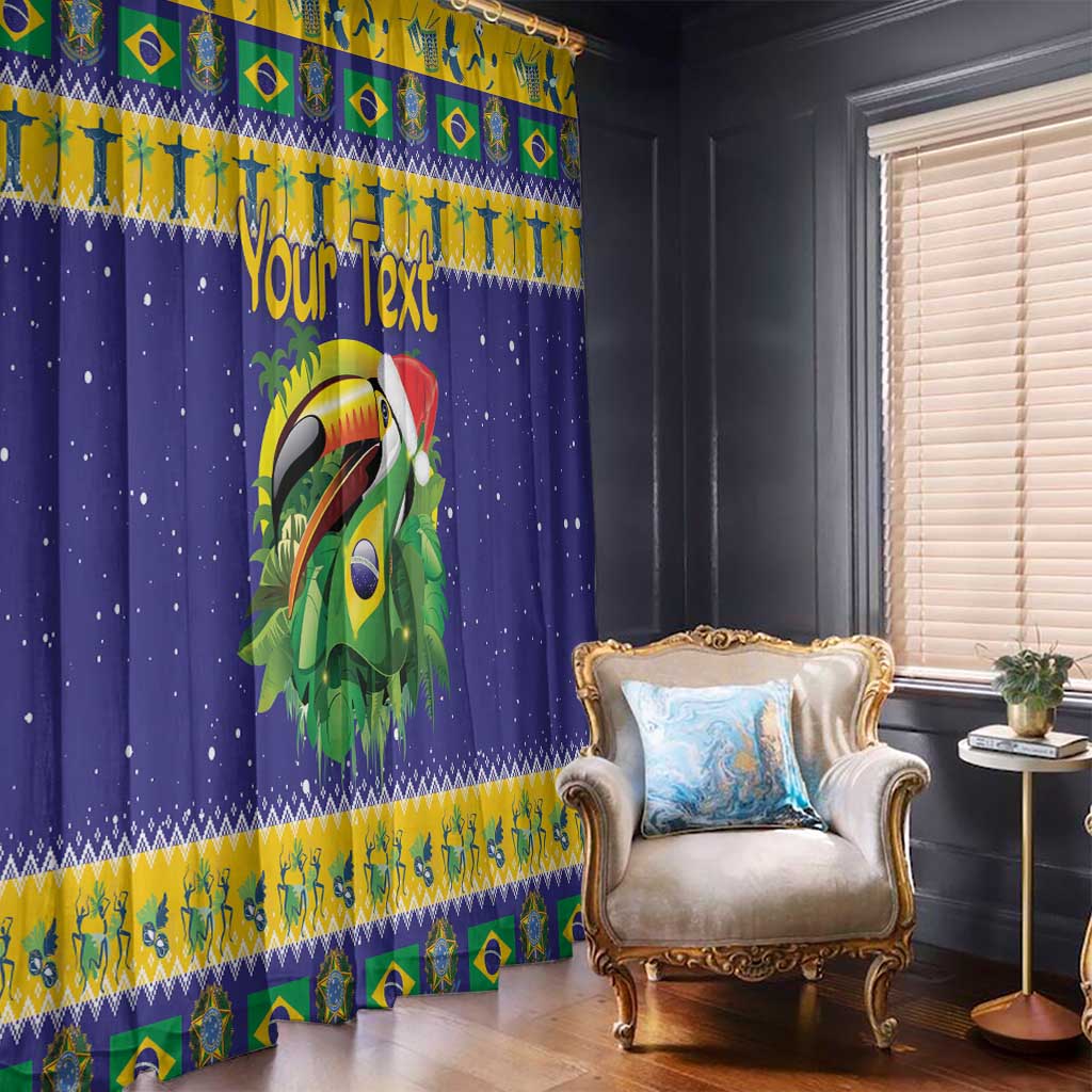 Personalized Brazil Christmas Window Curtain Toco Toucan with Brazil Flag - Wonder Print Shop