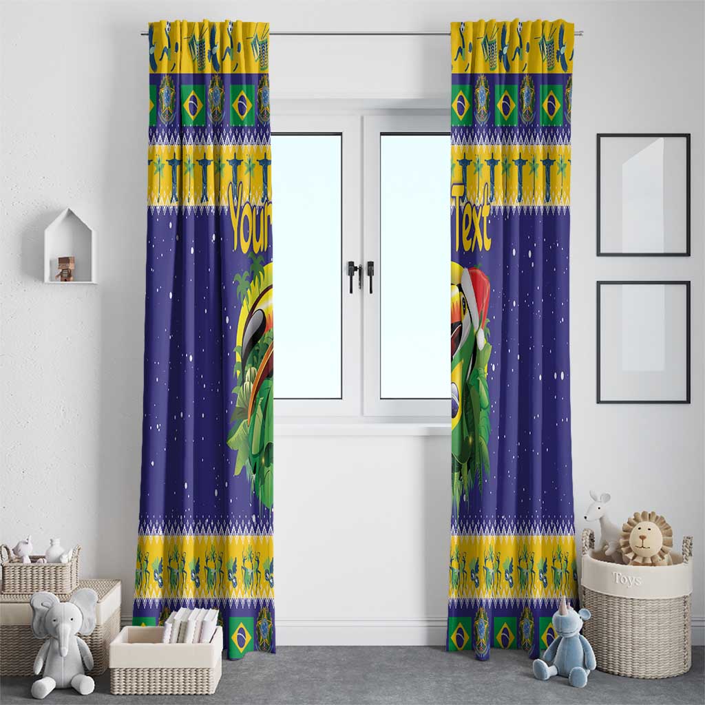 Personalized Brazil Christmas Window Curtain Toco Toucan with Brazil Flag - Wonder Print Shop