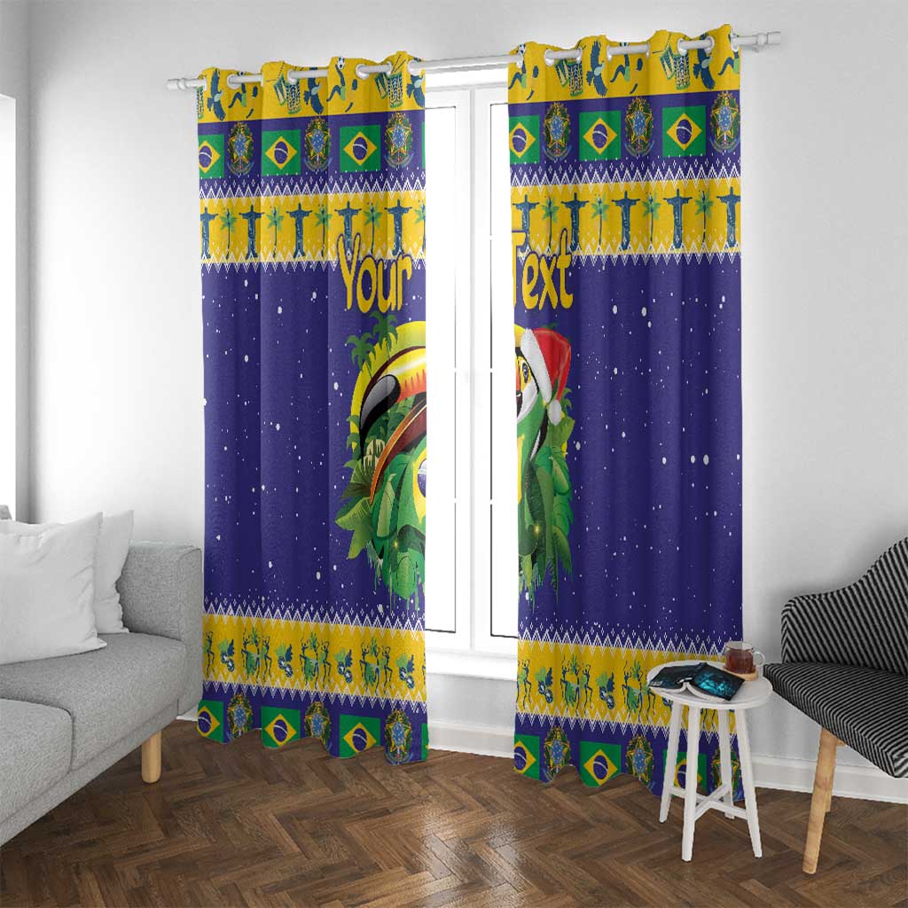 Personalized Brazil Christmas Window Curtain Toco Toucan with Brazil Flag - Wonder Print Shop
