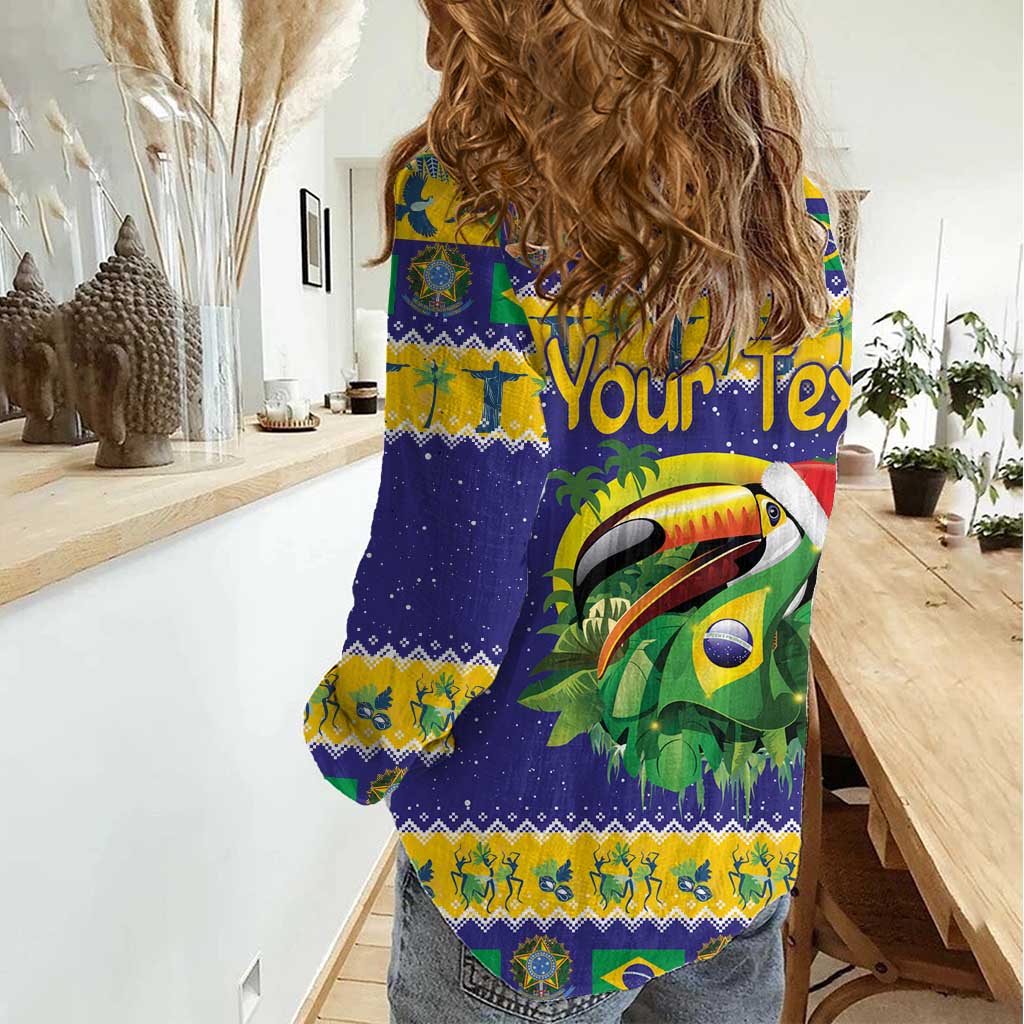 Personalized Brazil Christmas Women Casual Shirt Toco Toucan with Brazil Flag - Wonder Print Shop