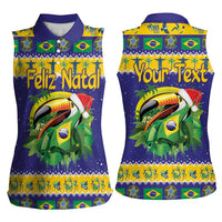 Personalized Brazil Christmas Women Sleeveless Polo Shirt Toco Toucan with Brazil Flag - Wonder Print Shop
