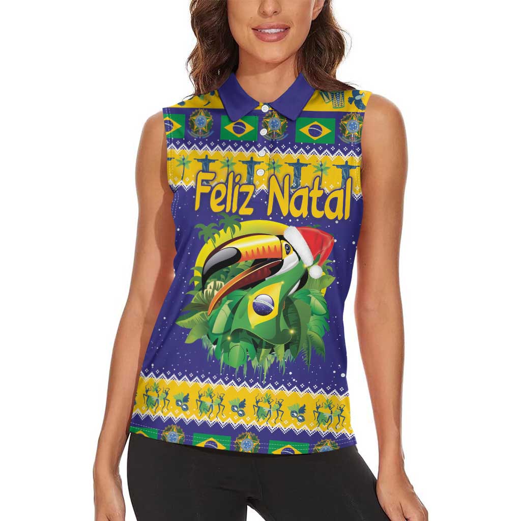 Personalized Brazil Christmas Women Sleeveless Polo Shirt Toco Toucan with Brazil Flag - Wonder Print Shop