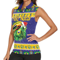 Personalized Brazil Christmas Women Sleeveless Polo Shirt Toco Toucan with Brazil Flag - Wonder Print Shop