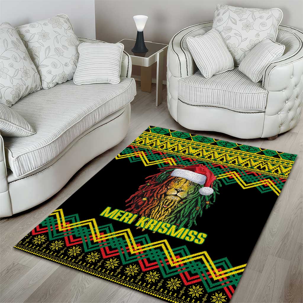 Jamaica Reggae Lion Christmas Area Rug Kente Pattern Meri Krismiss - Wonder Print Shop