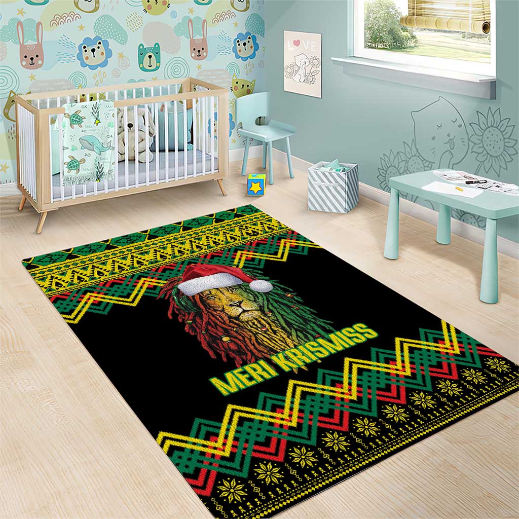Jamaica Reggae Lion Christmas Area Rug Kente Pattern Meri Krismiss - Wonder Print Shop