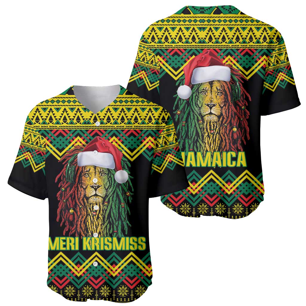 Jamaica Reggae Lion Christmas Baseball Jersey Kente Pattern Meri Krismiss - Wonder Print Shop