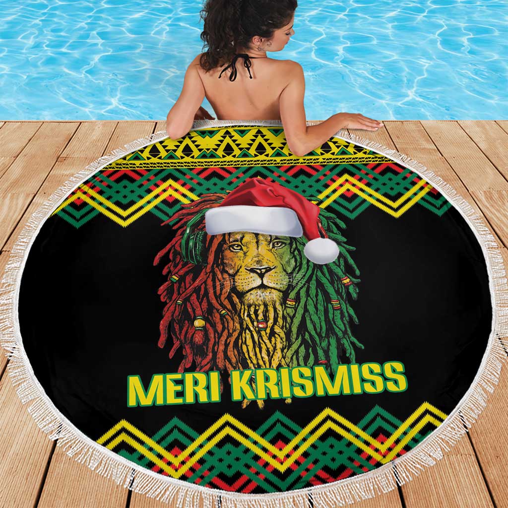 Jamaica Reggae Lion Christmas Beach Blanket Kente Pattern Meri Krismiss - Wonder Print Shop
