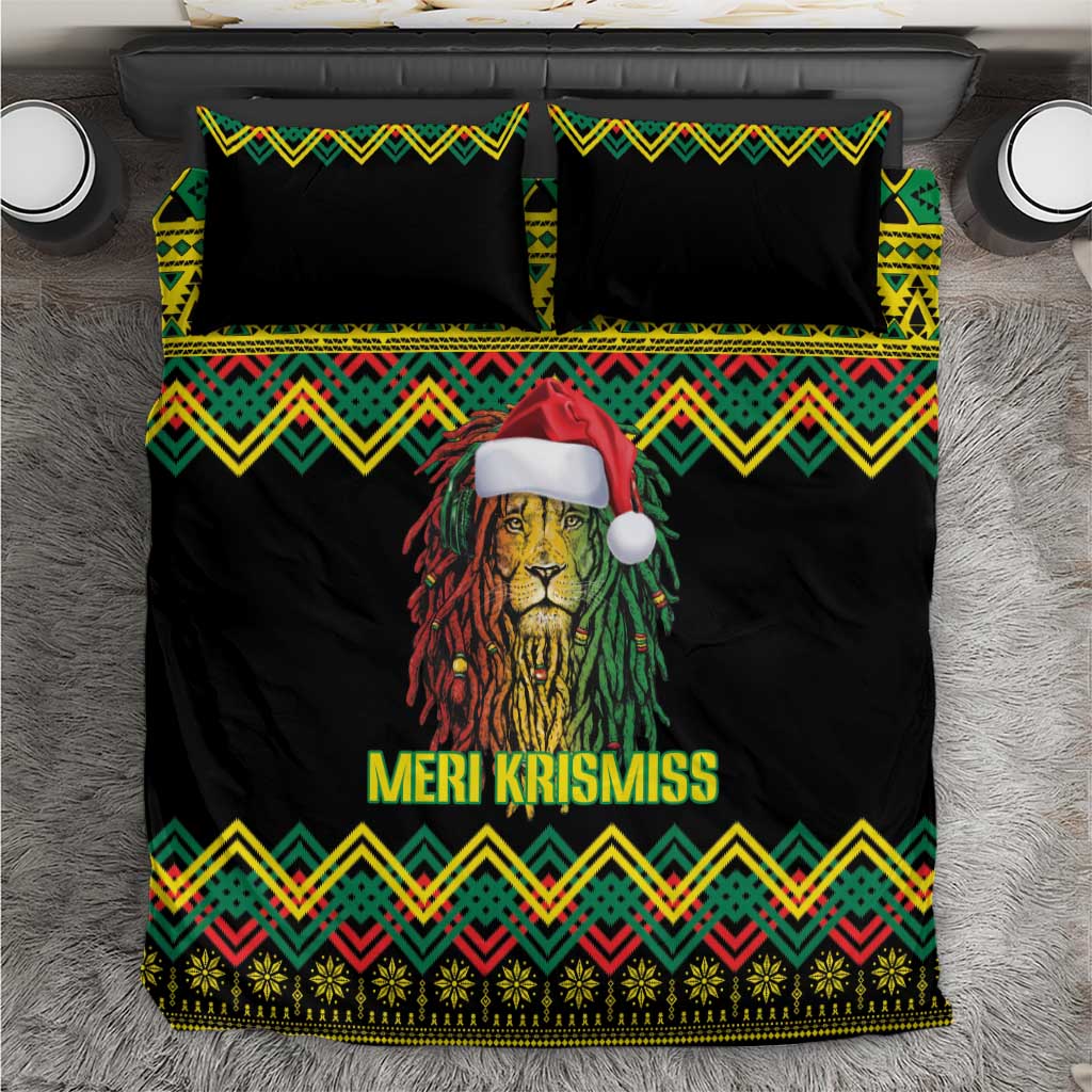 Jamaica Reggae Lion Christmas Bedding Set Kente Pattern Meri Krismiss - Wonder Print Shop