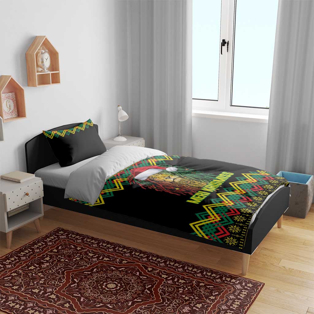 Jamaica Reggae Lion Christmas Bedding Set Kente Pattern Meri Krismiss - Wonder Print Shop
