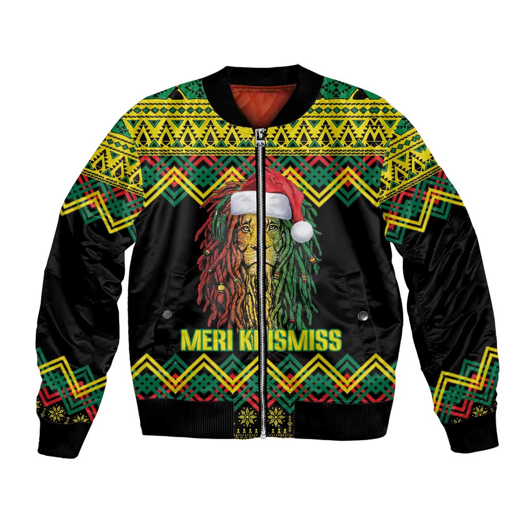 Jamaica Reggae Lion Christmas Bomber Jacket Kente Pattern Meri Krismiss - Wonder Print Shop