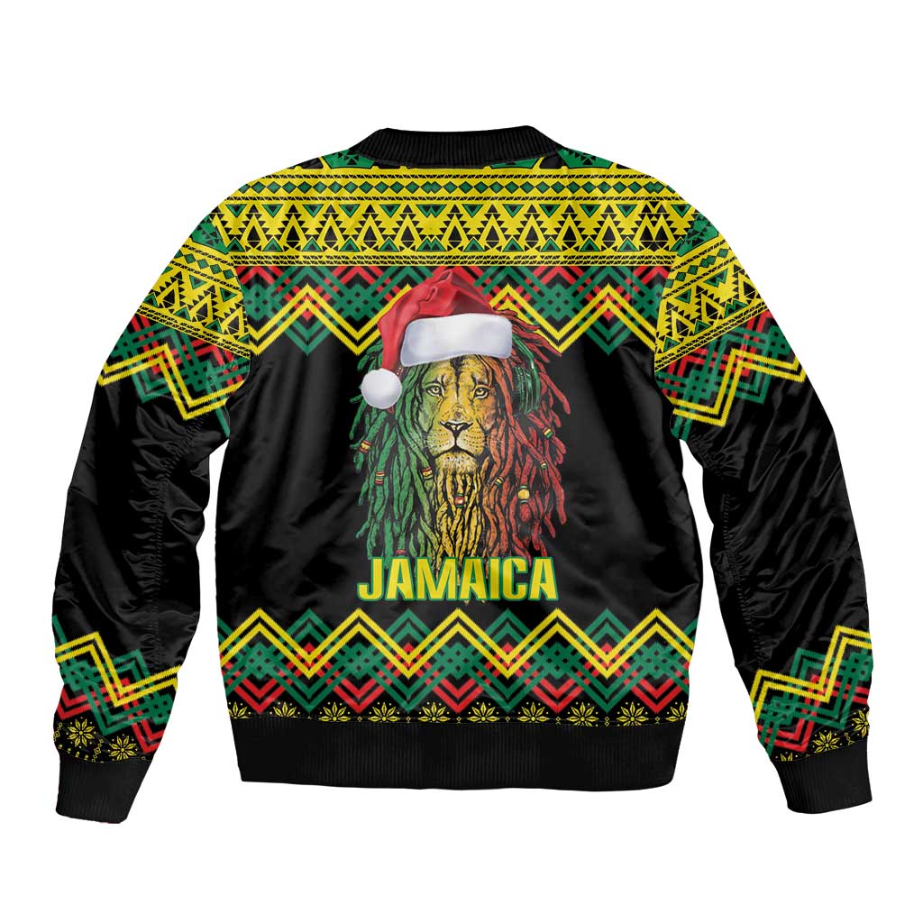Jamaica Reggae Lion Christmas Bomber Jacket Kente Pattern Meri Krismiss - Wonder Print Shop