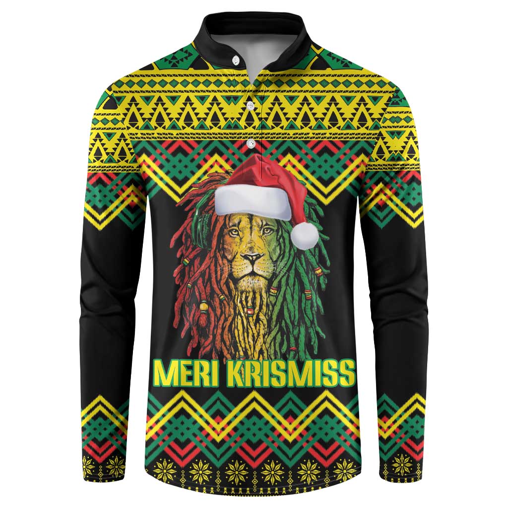 Jamaica Reggae Lion Christmas Button Sweatshirt Kente Pattern Meri Krismiss - Wonder Print Shop
