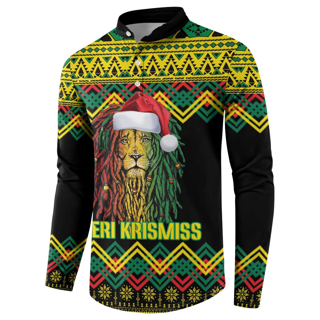 Jamaica Reggae Lion Christmas Button Sweatshirt Kente Pattern Meri Krismiss - Wonder Print Shop