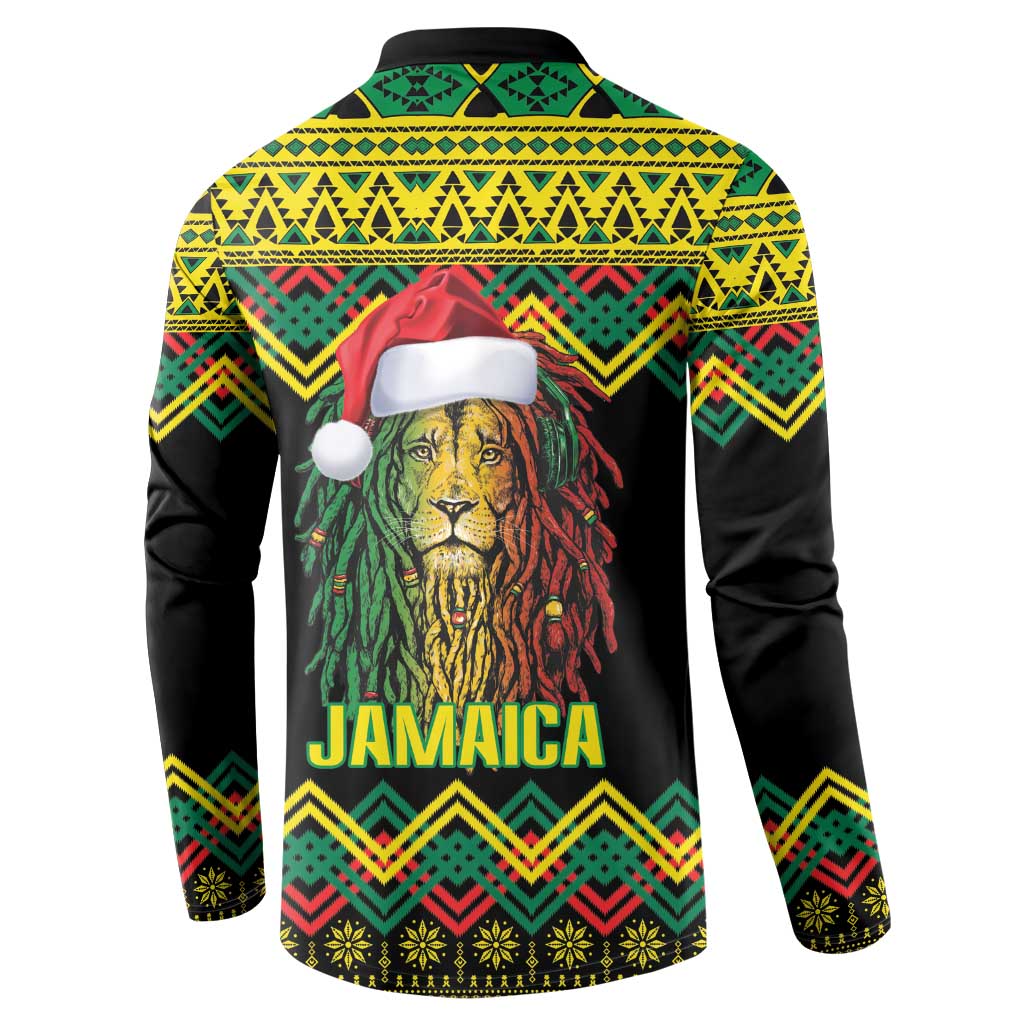 Jamaica Reggae Lion Christmas Button Sweatshirt Kente Pattern Meri Krismiss - Wonder Print Shop