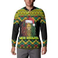 Jamaica Reggae Lion Christmas Button Sweatshirt Kente Pattern Meri Krismiss - Wonder Print Shop