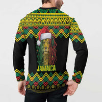 Jamaica Reggae Lion Christmas Button Sweatshirt Kente Pattern Meri Krismiss - Wonder Print Shop
