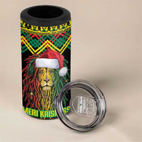 Jamaica Reggae Lion Christmas 4 in 1 Can Cooler Tumbler Kente Pattern Meri Krismiss - Wonder Print Shop