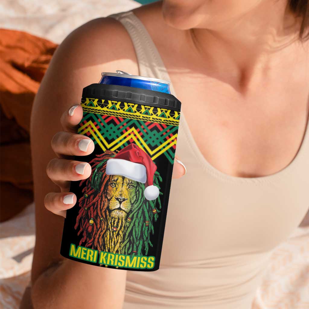 Jamaica Reggae Lion Christmas 4 in 1 Can Cooler Tumbler Kente Pattern Meri Krismiss - Wonder Print Shop