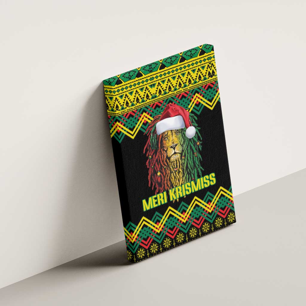 Jamaica Reggae Lion Christmas Canvas Wall Art Kente Pattern Meri Krismiss - Wonder Print Shop