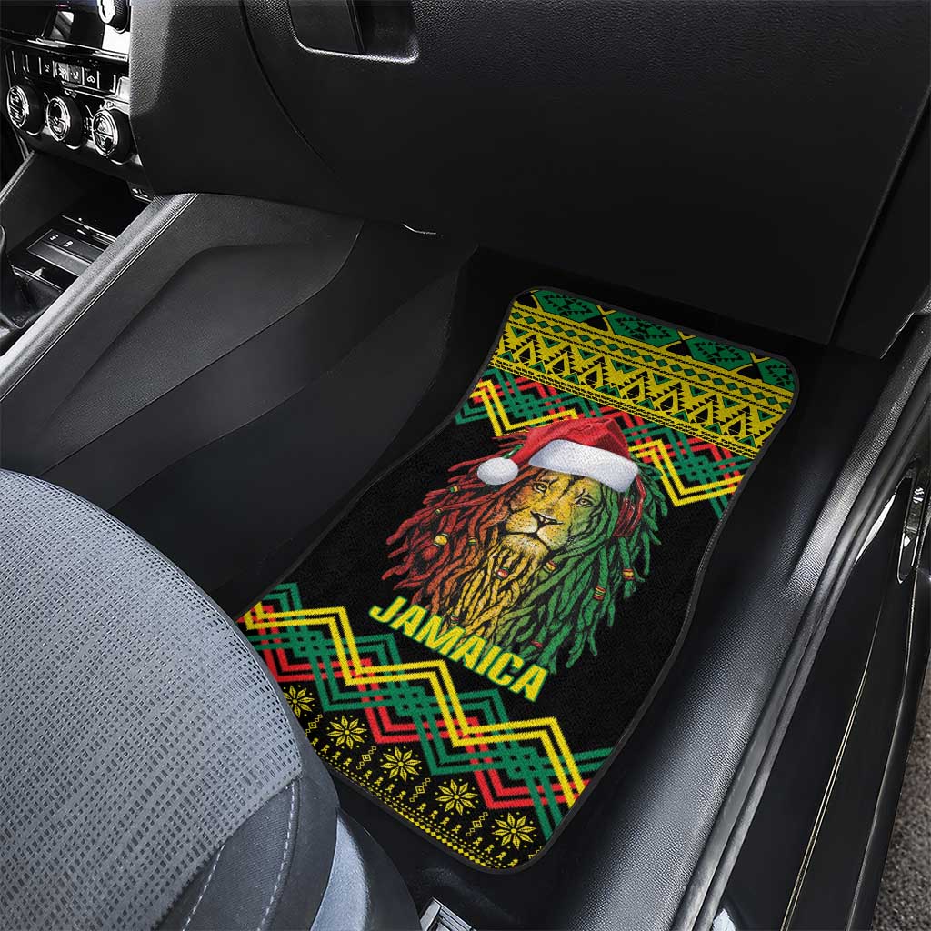 Jamaica Reggae Lion Christmas Car Mats Kente Pattern Meri Krismiss - Wonder Print Shop