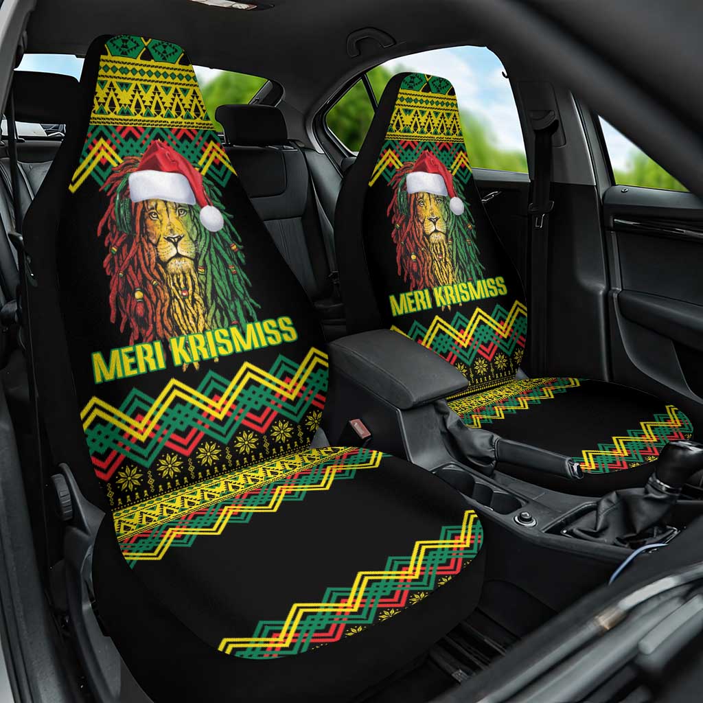 Jamaica Reggae Lion Christmas Car Seat Cover Kente Pattern Meri Krismiss - Wonder Print Shop