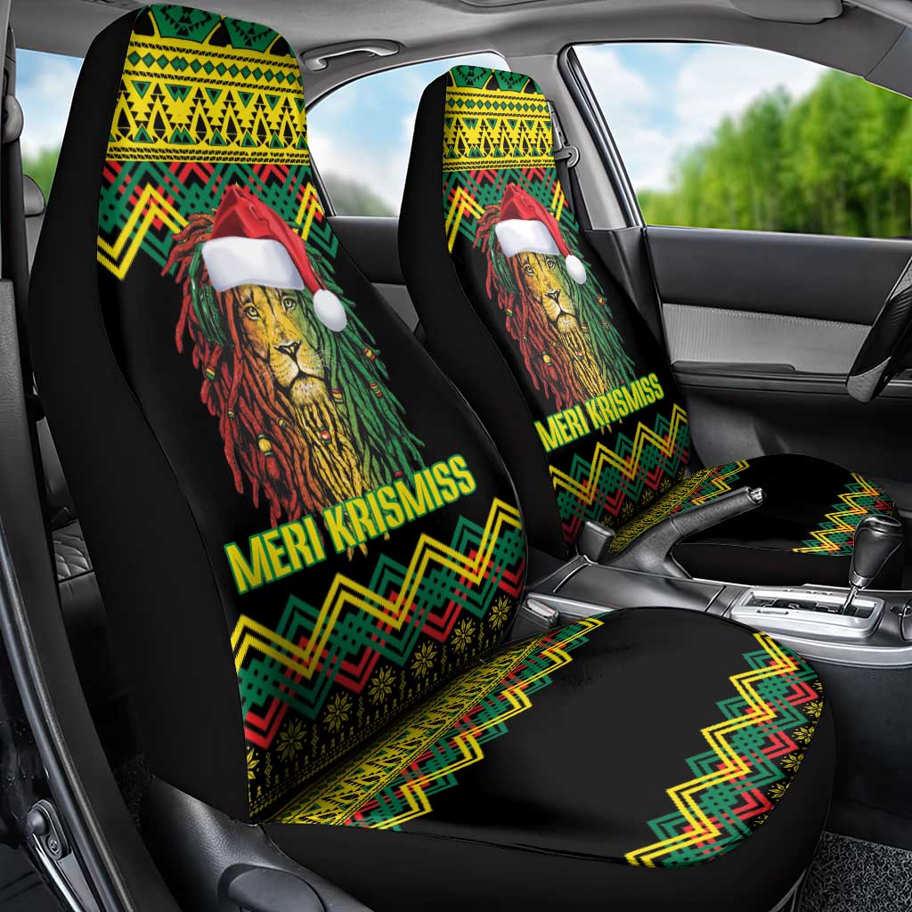Jamaica Reggae Lion Christmas Car Seat Cover Kente Pattern Meri Krismiss - Wonder Print Shop