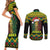Jamaica Reggae Lion Christmas Couples Matching Short Sleeve Bodycon Dress and Long Sleeve Button Shirt Kente Pattern Meri Krismiss - Wonder Print Shop